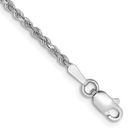 14K White Gold 1.75mm Diamond-cut Rope with Lobster Clasp Anklet