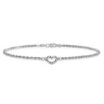 10k White Gold Diamond-cut Open Heart and Rope Chain Anklet - Image 3
