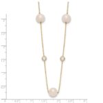 10K Polished CZ and 7-8mm FWC Pearl 7 Station Necklace - Image 4