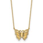 10k Polished and Diamond-cut Pierced Butterfly 15.with Extension Necklace