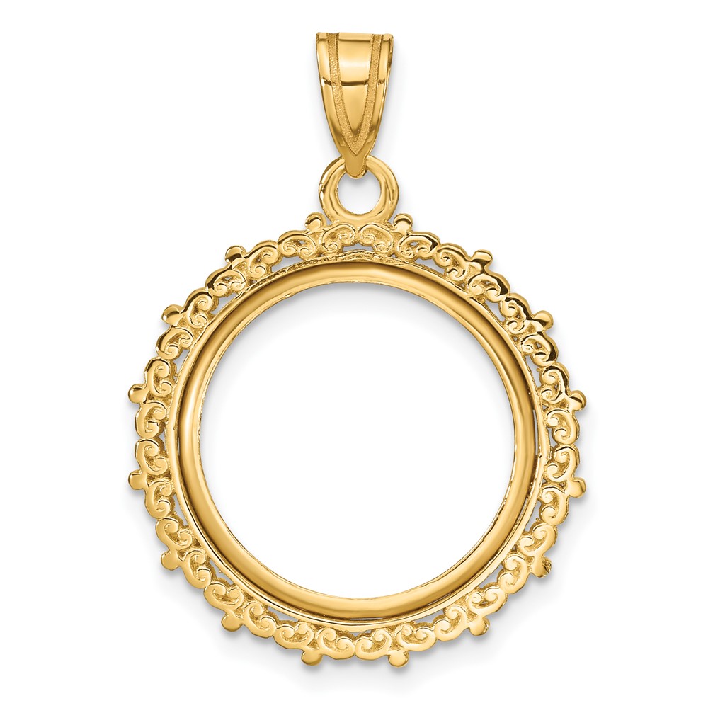 C8187_16.5-1.jpg Wideband Distinguished Coin Jewelry 14k Polished Fancy 16.5mm Prong Coin Bezel Pendant - Image 1