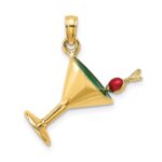 14K 3-D Green Enamel  Martini with Red Cherry Charm