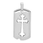 Sterling Silver Platinum-plated Polished Dog Tag w/Cut out Cross Pendant