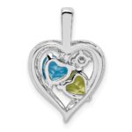 Sterling Silver Rhodium-plated Blue Topaz Peridot Diamond Pendant - Image 4