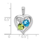Sterling Silver Rhodium-plated Blue Topaz Peridot Diamond Pendant - Image 3