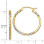 14k & Rhodium Satin Diamond Cut Twisted Hoop Earrings - Image 4