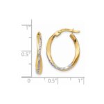 14K w/White Rhodium Textured and Polished Oval Hoop Earrings - Image 4