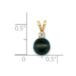14k 7-8mm Black Round Akoya Saltwater Cultured Pearl and 1/20 Carat Diamond Pendant - Image 2