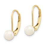 14k 5-6mm White Round Akoya Saltwater Cultured Pearl Leverback Earrings - Image 2