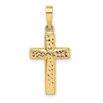 14k Diamond-cut One Side Polished Back Reversible Puffed Cross Pendant