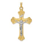 14k Two-tone Polished Solid INRI Fleur de Lis Crucifix Pendant