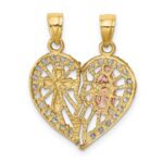 10k Two-tone w/ White Rhodium CZ Religious Break-apart Heart Pendant - Image 3