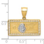 10K w/Rhodium CZ Micropave 100 Dollar Bill Pendant - Image 3