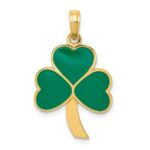 10k Green Enameled Shamrock Pendant