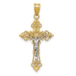 10K Two-tone Medium Lacey-edged INRI Crucifix Pendant