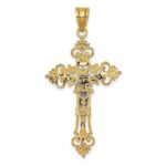 10K Two-tone Large Lacey-edged INRI Crucifix Pendant - Image 4