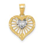 10K W/Rhodium Heart W/Cross Charm