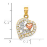 10K Two-Tone w/White Rhodium I LOVE YOU CZ Heart Pendant - Image 3