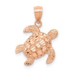 10k Rose Gold Diamond Cut Turtle Pendant