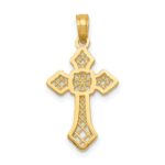 10K Gold Polished Cross W/Lace Center and Arrow Tips Pendant