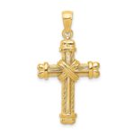 10K Gold Polished Textured Cross Pendant