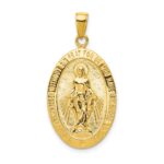 10K Gold Satin and Polished Finish Miraculous Medal Pendant