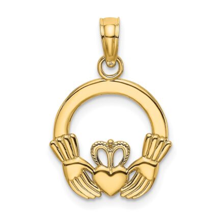 10K Polished Textured Round Claddagh Charm