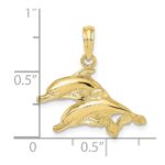 10K 2-D Polished /Engraved Dolphins Charm - Image 3