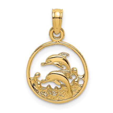 10K Two Dolphins in Circle Charm