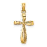 10K 3-D Engraved Polished Twisted Cross Charm