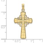 10K Polished W/ Beaded Edge Grid Accent Cross Charm - Image 3