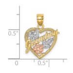 10K Two-tone w/White Rhodium #1 GRANDMA In Heart Charm - Image 3