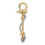 10K Two-tone 3-D Anchor w/T Bar and Rope w/Shackle Bail Charm - Image 2