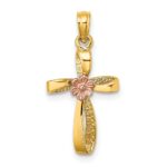 10K Two-Tone Twisted Cross w/ Heart Charm