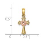 10k Two-Tone Cross w/ Small Flower Charm - Image 3