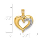10K W/ Rhodium Polished and Textured Heart Charm - Image 3