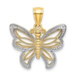 10K w/Rhodium Butterfly W/ White Beaded Wings Charm