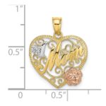 10k Two-tone w/White Rhodium #1 MOM Heart Charm - Image 3