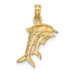 10K w/ Rhodium 2-D Polished Dolphins Charm - Image 4