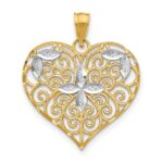 10k w/Rhodium Cut-Out Filigree Flower and Heart Charm