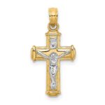 10K W/ Rhodium Polished Block Crucifix INRI Charm
