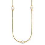 10k Polished 8-9mm Semi-Round White Freshwater Cultured Pearl 3-Station 18 inch Necklace