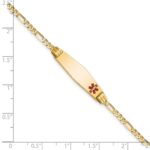 10k Medical Soft Diamond Shape Red Enamel Figaro ID Bracelet - Image 2