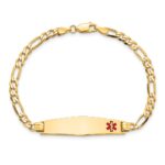 10K Medical Soft Diamond Shape Red Enamel Flat Figaro Link ID Bracelet - Image 3