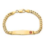 10k Medical Soft Diamond Shape Red Enamel Curb Link ID Bracelet - Image 4