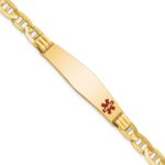 10k Medical Soft Diamond Shape Red Enamel Anchor Link ID Bracelet