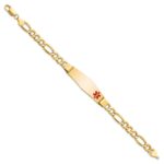 10k Semi-Solid Medical Soft Diamond Shape Red Enamel Figaro ID Bracelet - Image 3