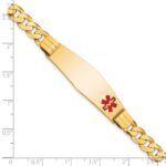 10k Medical Soft Diamond Shape Red Enamel Curb Link ID Bracelet - Image 2