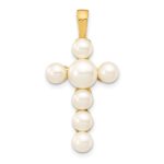 10K 4-6mm White Button Freshwater Cultured Pearl Cross Pendant