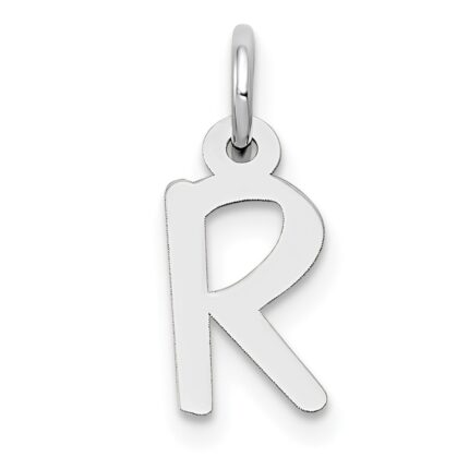 10k White Gold Small Slanted Block Initial R Char